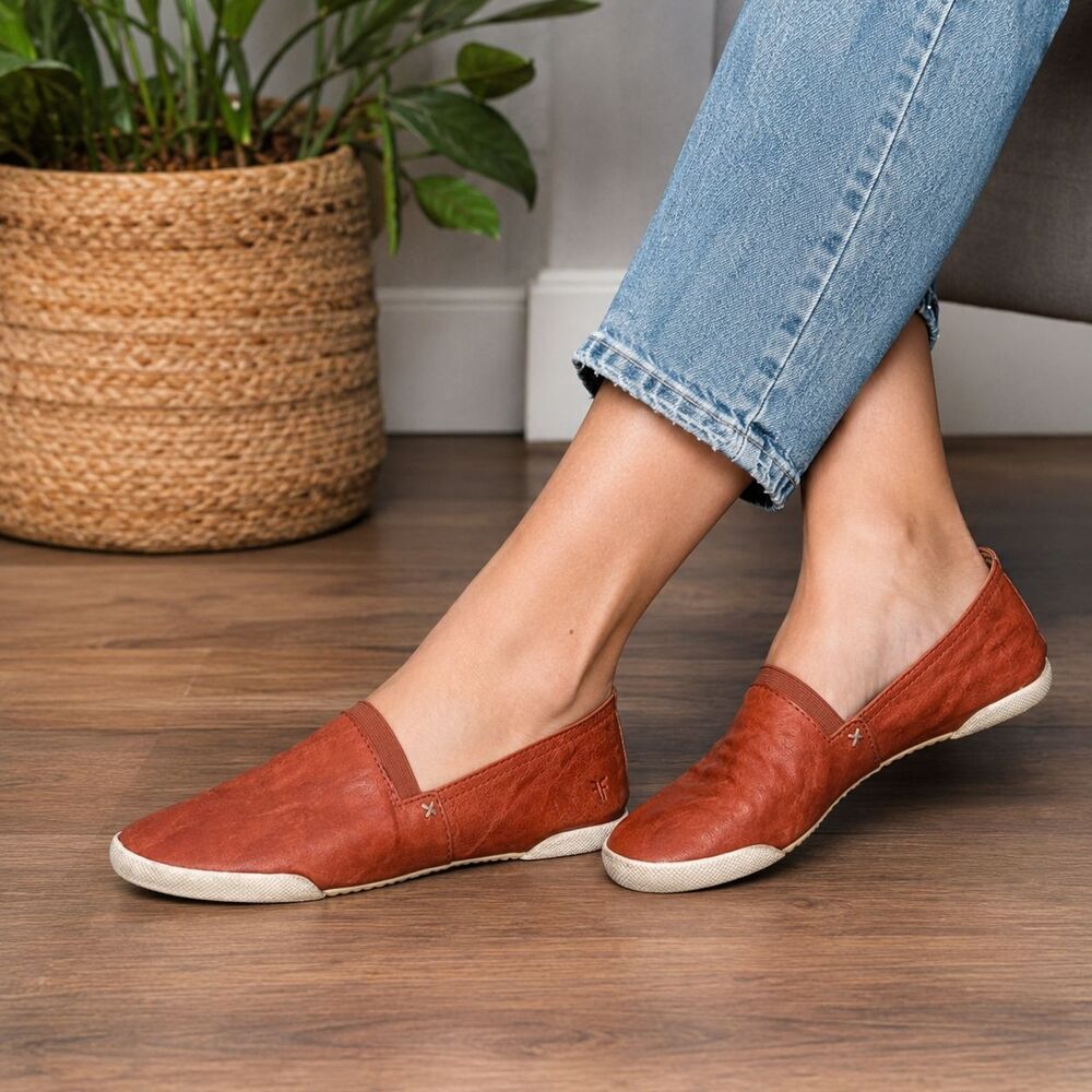 Frye Melanie Slip On Sneakers Cognac Antique Soft Vintage Leather Women's 8.5M